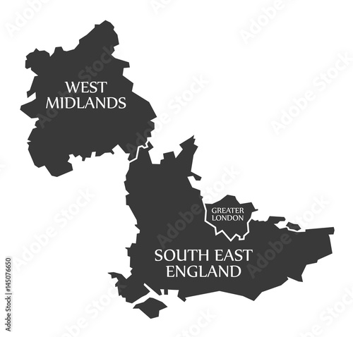 West Midlands - Greater London - South East England Map UK illustration