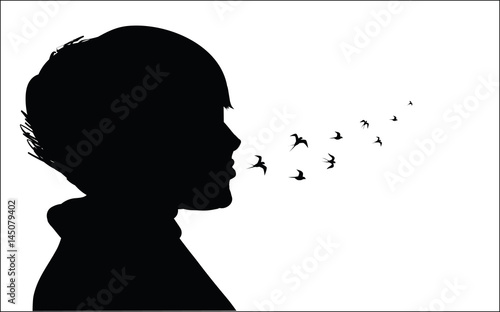 Picture of a girl who breathes birds, vector illustration