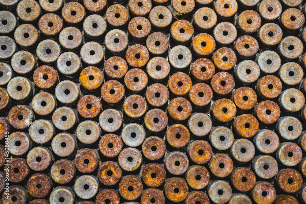 Lot of rust circle aluminum on black background Lot of rust circle aluminum on black background