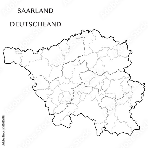 Detailed map of Saarland  Germany  with separate municipalities  subdistricts  and state administrative layers. vector illustration