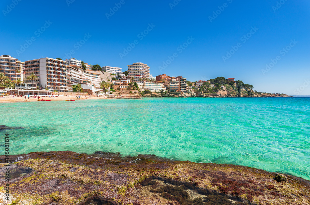 Spain Majorca beach of Cala Major with beautiful turquoise water Mediterranean Sea, Balearic Islands
