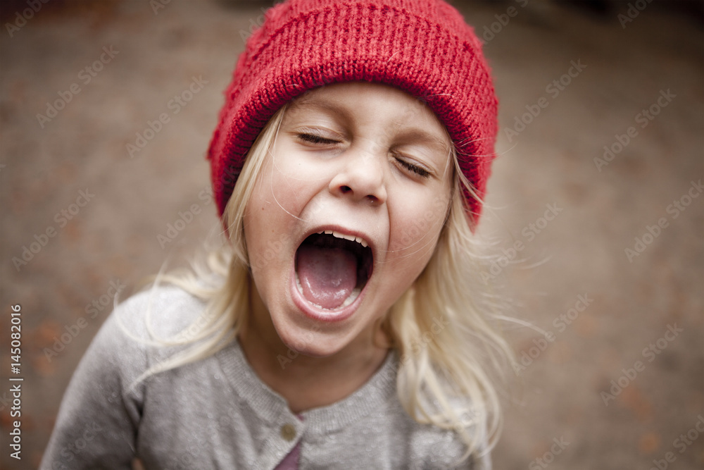 Playful girl shouting at forest Playful girl shouting at forest