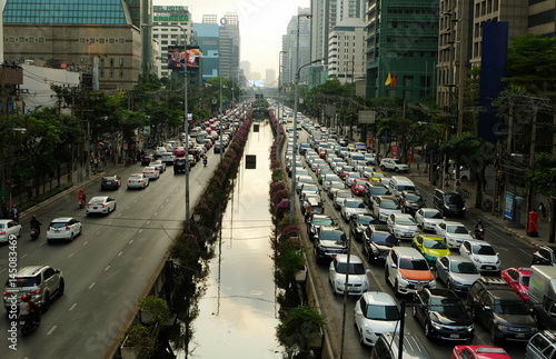 Traffic jam on Sathorn Road in Bangkok.