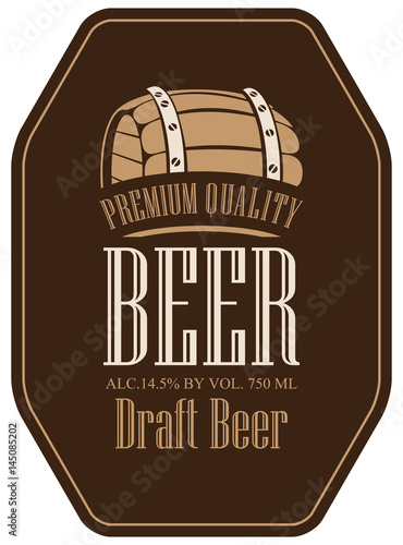 Template vector label for draft beer in a retro style with wooden barrel on brown background