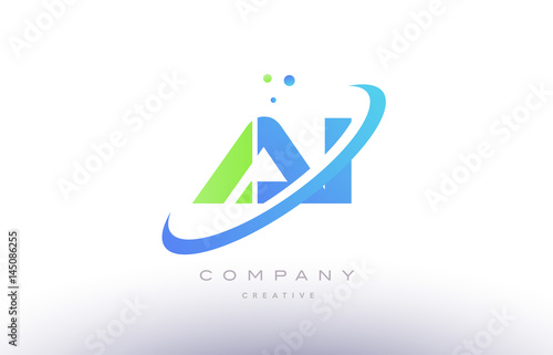 ai a i alphabet green blue swoosh letter logo icon design