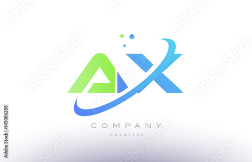 ax a x alphabet green blue swoosh letter logo icon design
