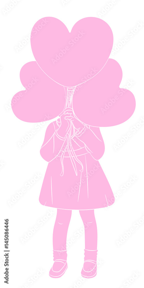 Girl is hiding behind the balloons. Pink. Vector illustration. Girl is hiding behind the balloons. Pink. Vector illustration.