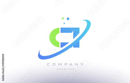 ci c i alphabet green blue swoosh letter logo icon design