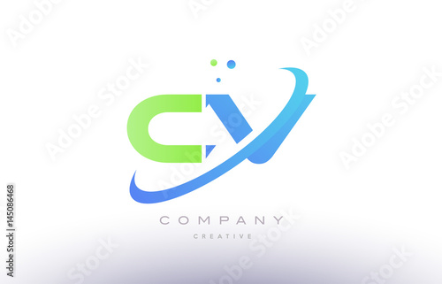 cv c v alphabet green blue swoosh letter logo icon design