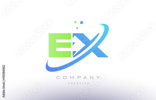 ex e x alphabet green blue swoosh letter logo icon design