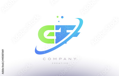 gf g f alphabet green blue swoosh letter logo icon design