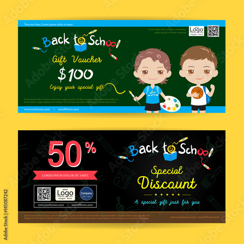 Gift voucher or gift coupon for back to school season in colorful theme