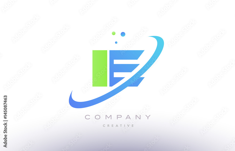 ie i e alphabet green blue swoosh letter logo icon design