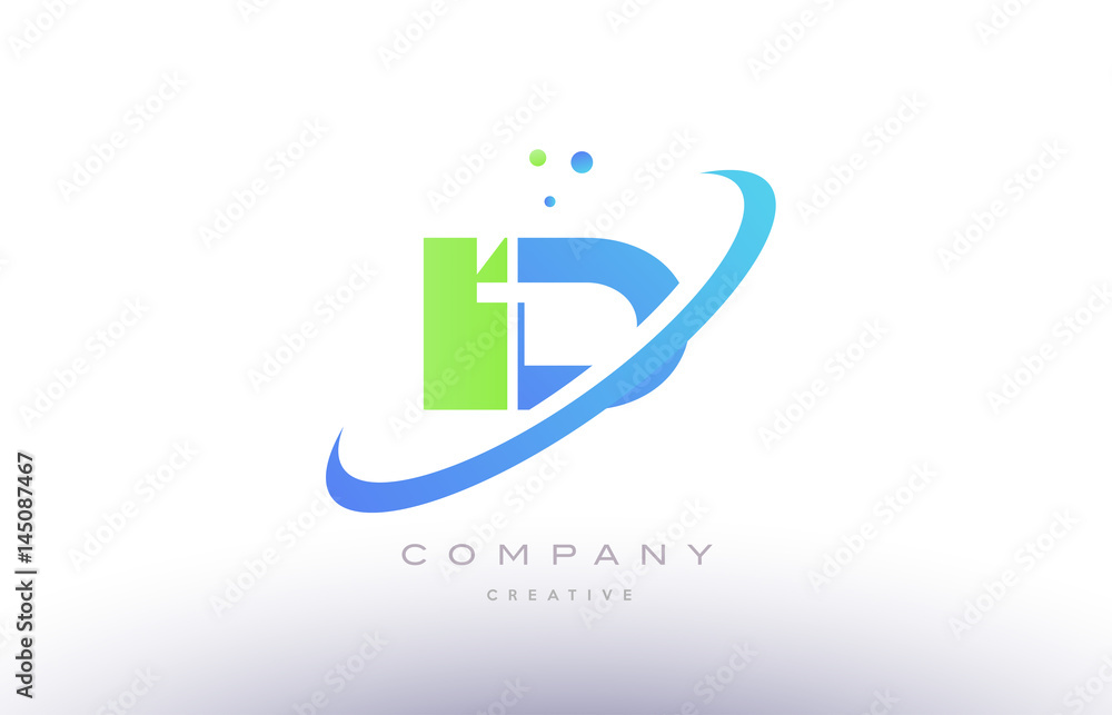 id i d alphabet green blue swoosh letter logo icon design