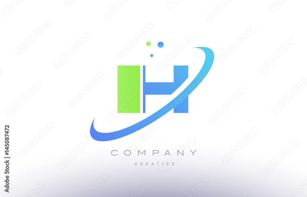 ih i h alphabet green blue swoosh letter logo icon design