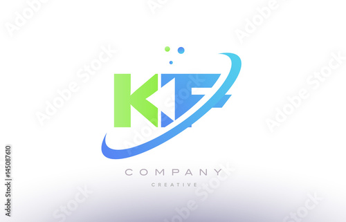 kf k f alphabet green blue swoosh letter logo icon design photo