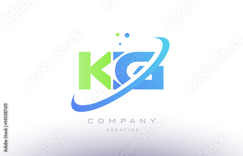 kg k g alphabet green blue swoosh letter logo icon design