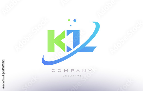 kl k l alphabet green blue swoosh letter logo icon design
