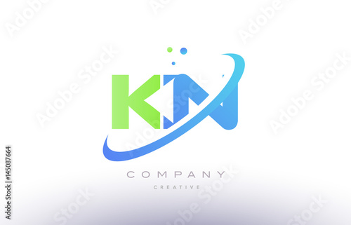 kn k n alphabet green blue swoosh letter logo icon design