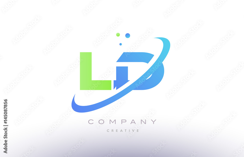ld l d alphabet green blue swoosh letter logo icon design