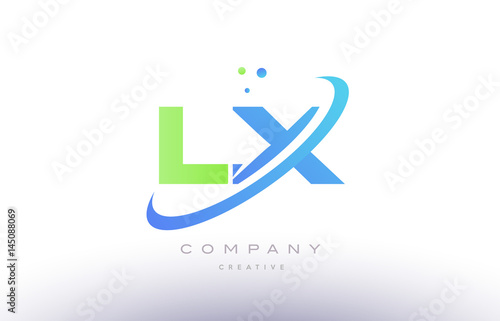 lx l x alphabet green blue swoosh letter logo icon design