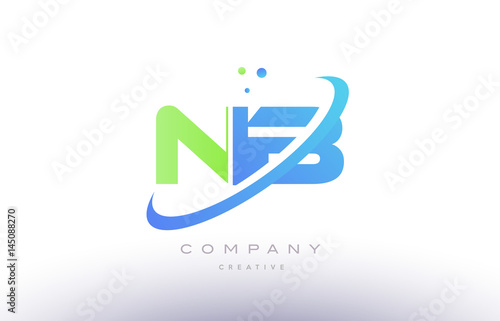 nb n b alphabet green blue swoosh letter logo icon design