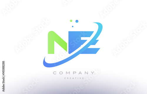 ne n e alphabet green blue swoosh letter logo icon design
