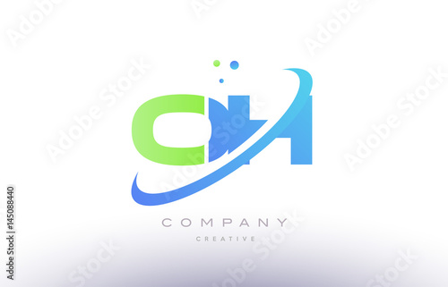 oh o h alphabet green blue swoosh letter logo icon design