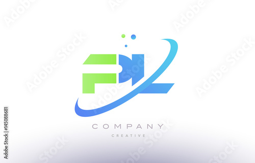 pl p l alphabet green blue swoosh letter logo icon design