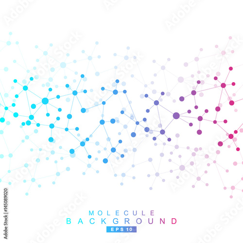Structure molecule and communication. Dna, atom, neurons. Scientific concept for your design. Connected lines with dots. Medical, technology, chemistry, science background. Vector illustration.