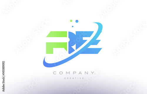 re r e alphabet green blue swoosh letter logo icon design