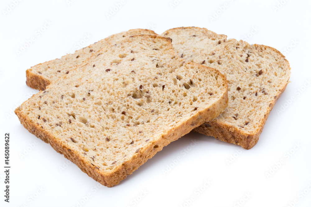 Slices of rye bread isolated on white background.