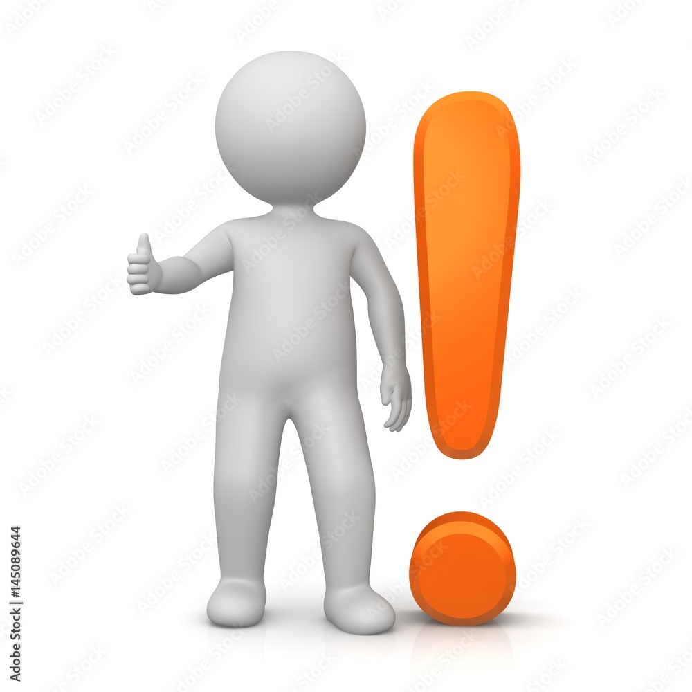 man 3d exclamation mark stickman orange stick figure business symbol icon isolated on white background rendered in high resolution for print internet and presentation man 3d exclamation mark stickman orange stick figure business symbol icon isolated on white background rendered in high resolution for print internet and presentation