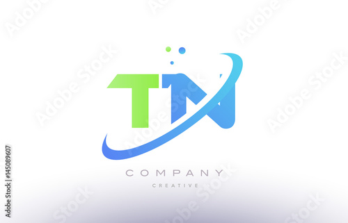 Bild auf Leinwand tn t n alphabet green blue swoosh letter logo icon design