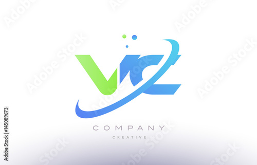 vc v c alphabet green blue swoosh letter logo icon design