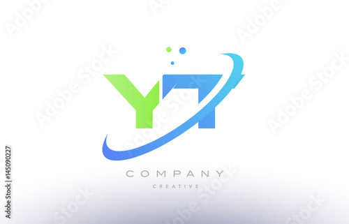 yt y t alphabet green blue swoosh letter logo icon design