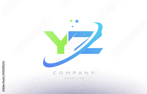 yz y z alphabet green blue swoosh letter logo icon design