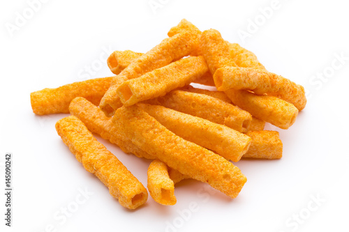 Potato fry on white isolated background.