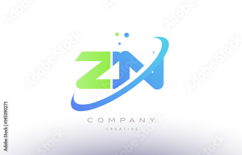 zn z n alphabet green blue swoosh letter logo icon design