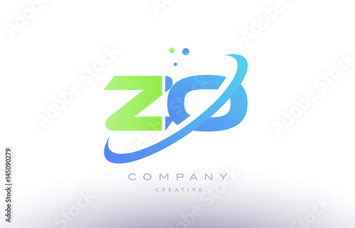 zo z o alphabet green blue swoosh letter logo icon design