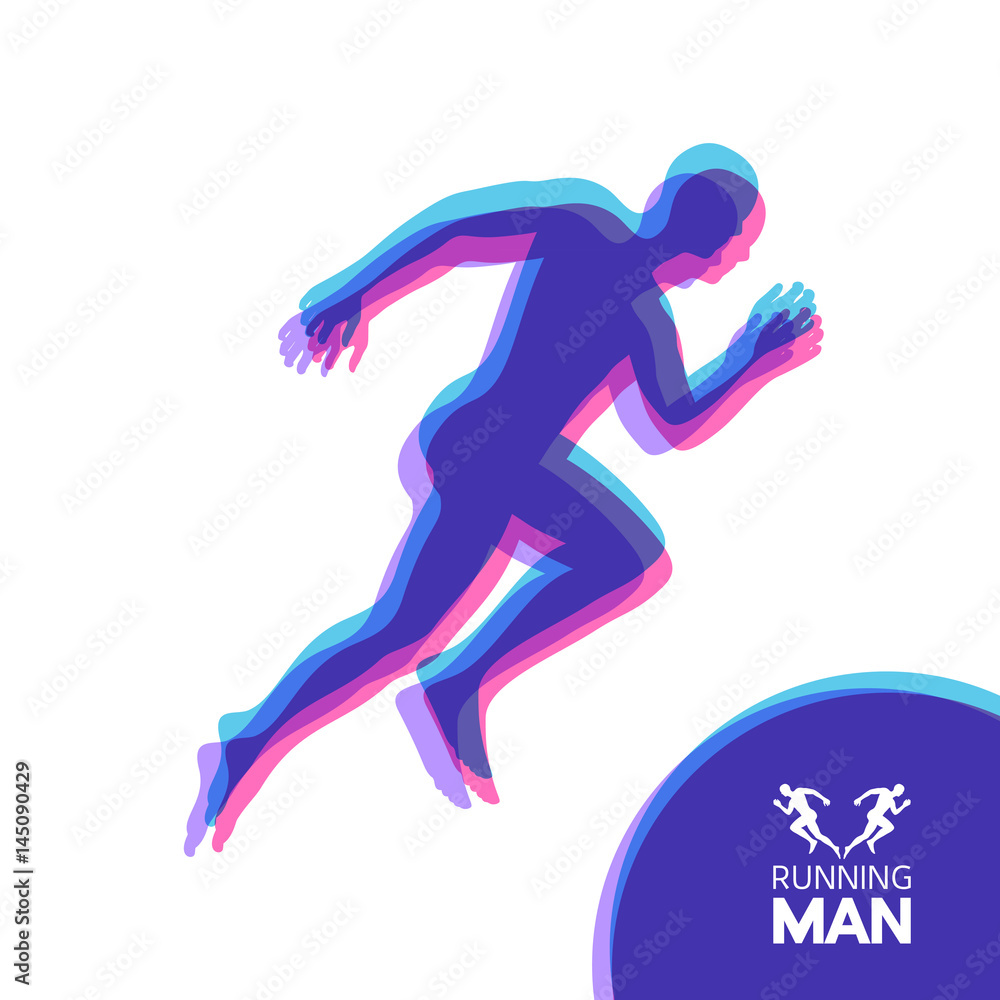 Silhouette of a running man. Design for Sport. Emblem for marathon and jogging. Vector Illustration.