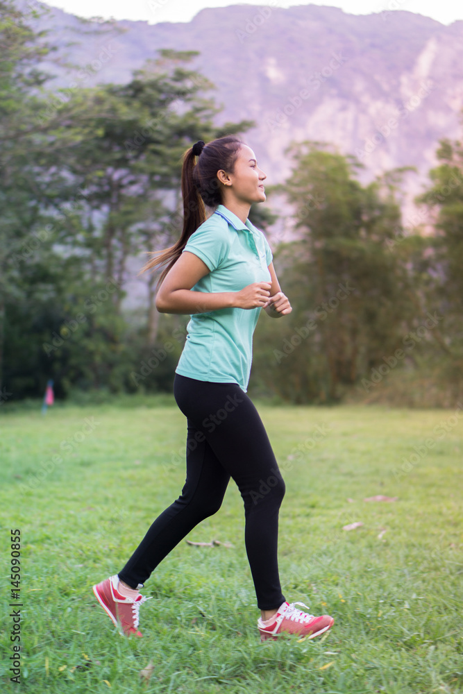 Asian teens running jogging for health