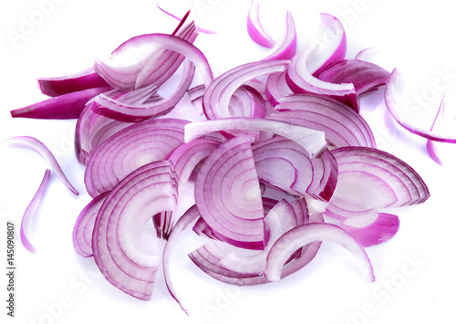 red onion slices isolated on white background