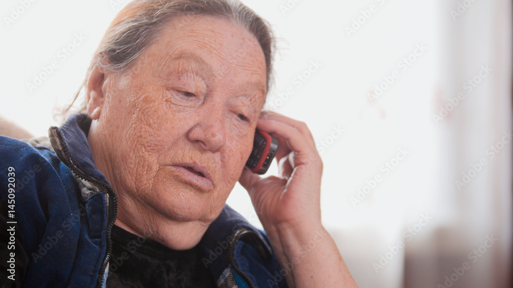 Senior lady - old Woman speak cell telephone, portrait Senior lady - old Woman speak cell telephone, portrait
