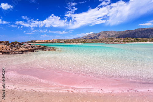 Elafonissi beach with pink sand on Crete, Greece