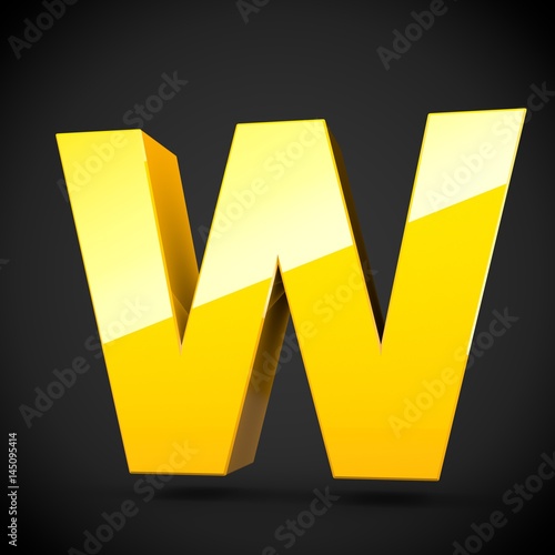 Glossy yellow paint letter W uppercase with softbox reflection