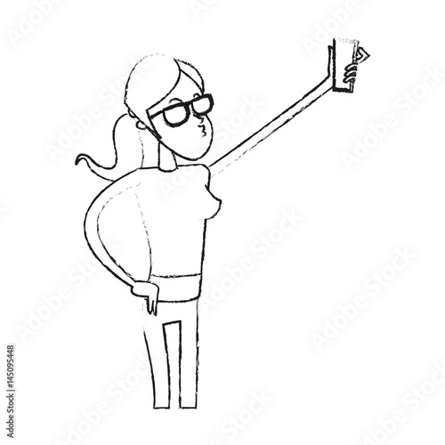 young woman posing for selfie cartoon icon image vector illustration design 
