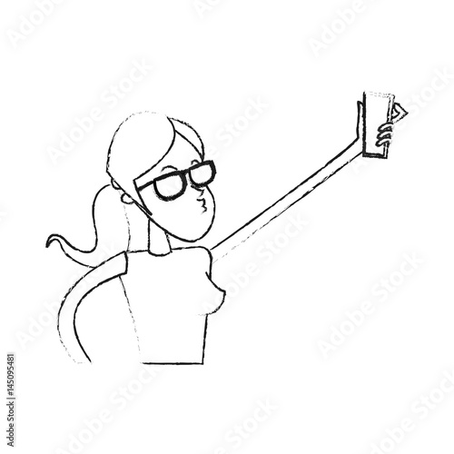 young woman posing for selfie cartoon icon image vector illustration design 