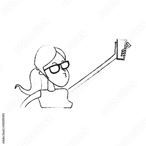 young woman posing for selfie cartoon icon image vector illustration design 
