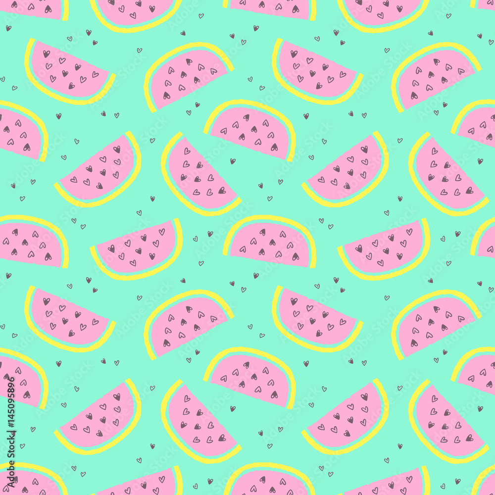 Tropical summer seamless background with repeating watermelons Tropical summer seamless background with repeating watermelons